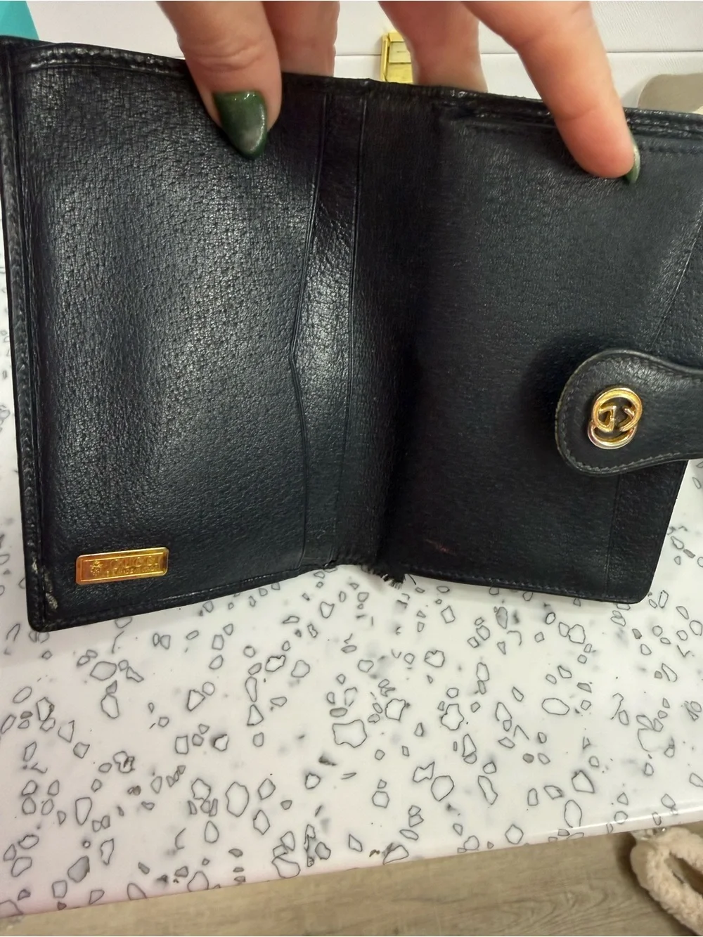 Gucci Beige GG Canvas Wallet with Navy Leather Trim and Gold GG - Picture 5 of 10